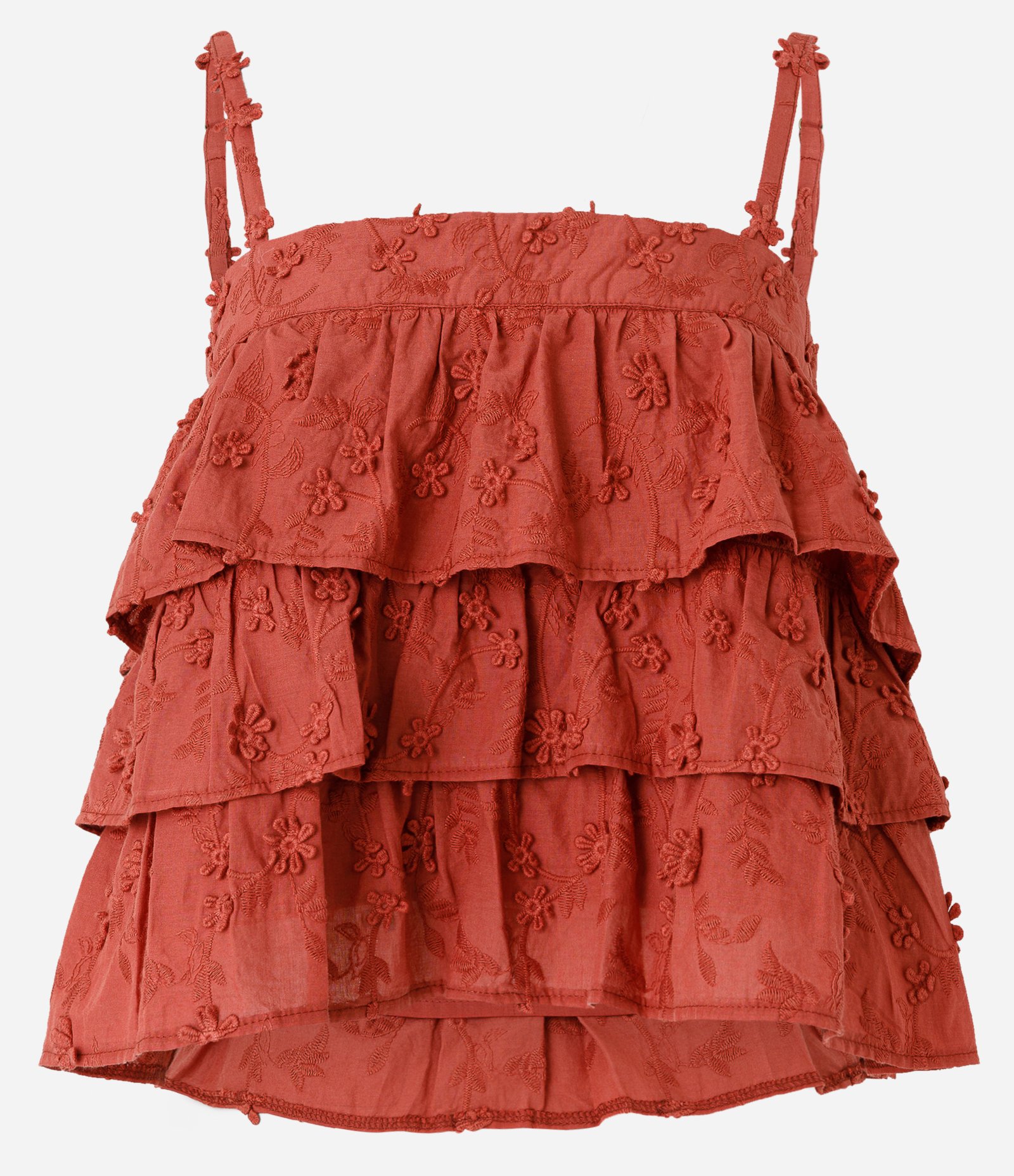 Blusa de Alça em Tricoline com Babados e Bordado Laranja 6