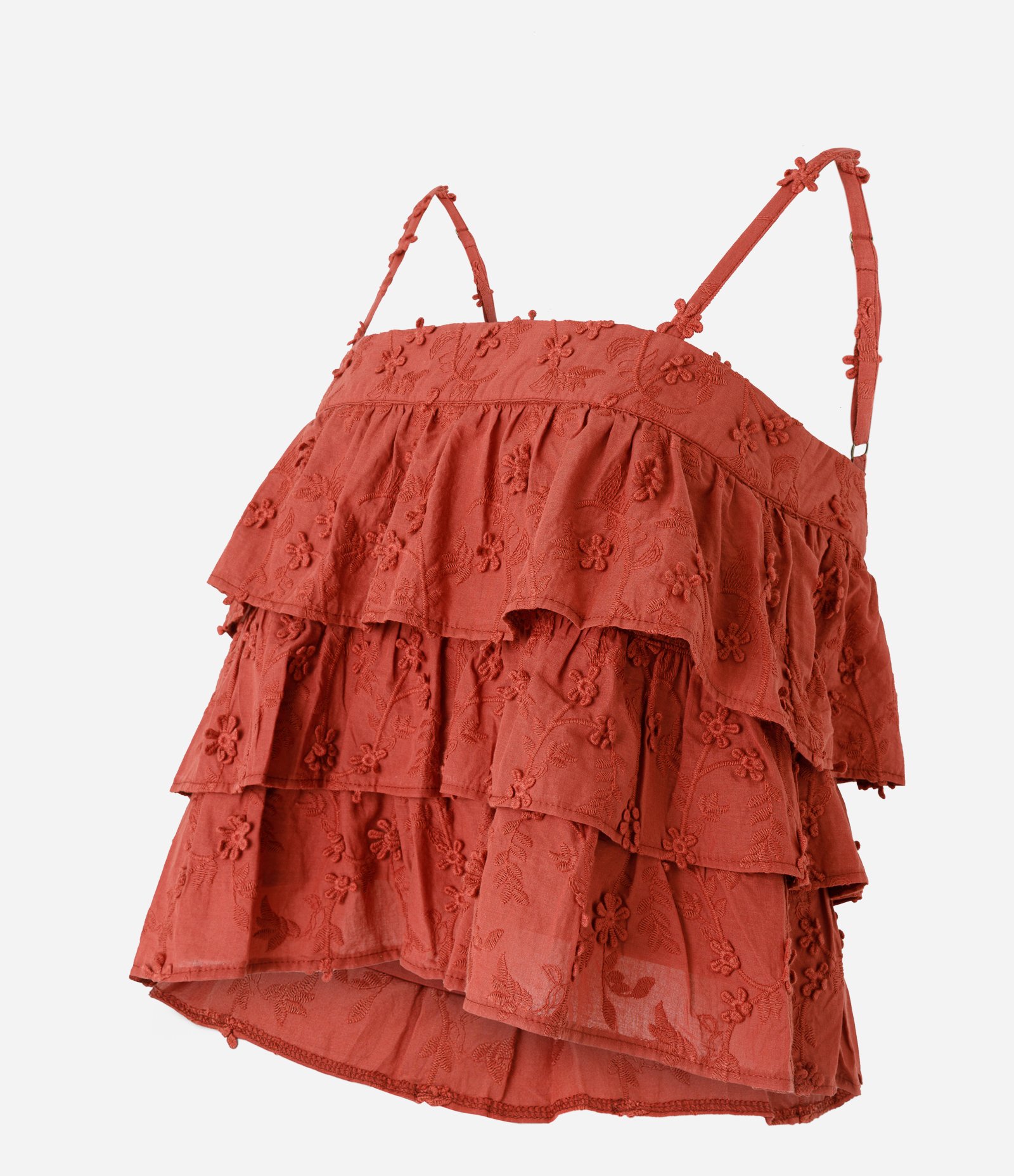 Blusa de Alça em Tricoline com Babados e Bordado Laranja 7