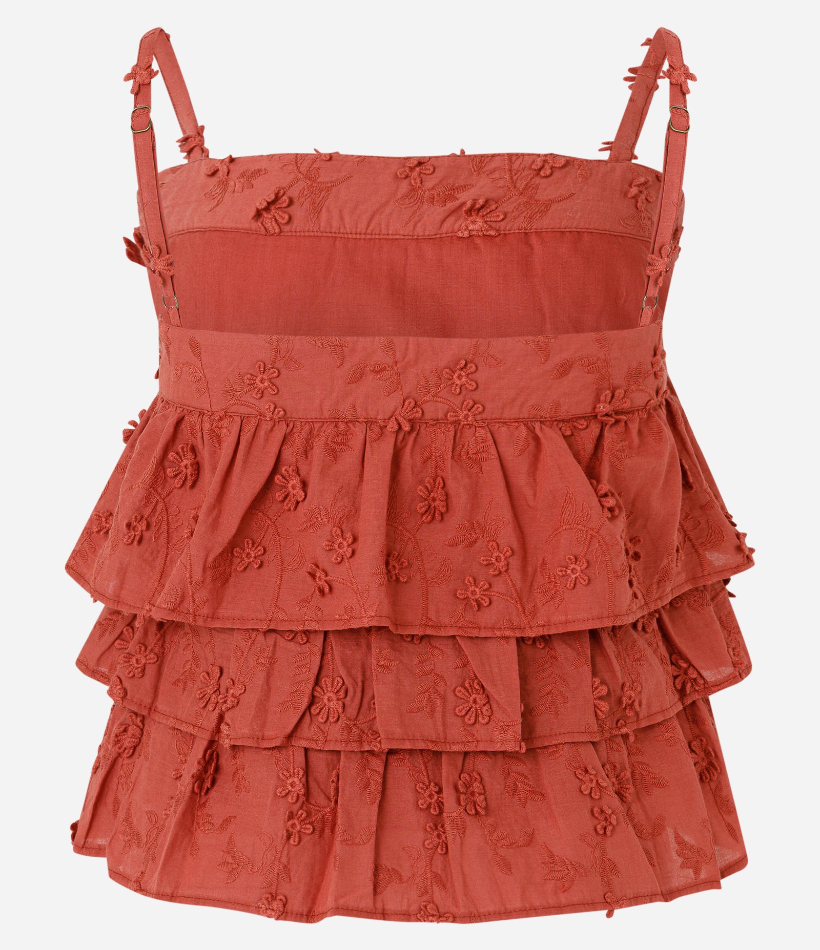 Blusa de Alça em Tricoline com Babados e Bordado Laranja 8