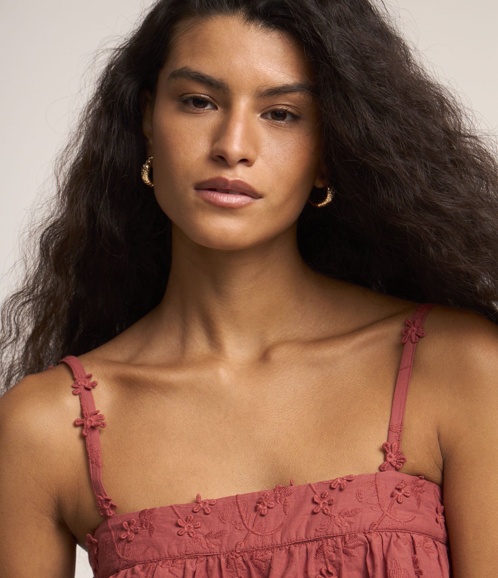 Blusa de Alça em Tricoline com Babados e Bordado Laranja 4