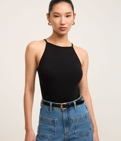 Body em Ribana com Gola Redonda