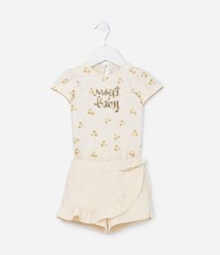 Conjunto Infantil com Bordado em Paetês - Tam 0 a 18 meses