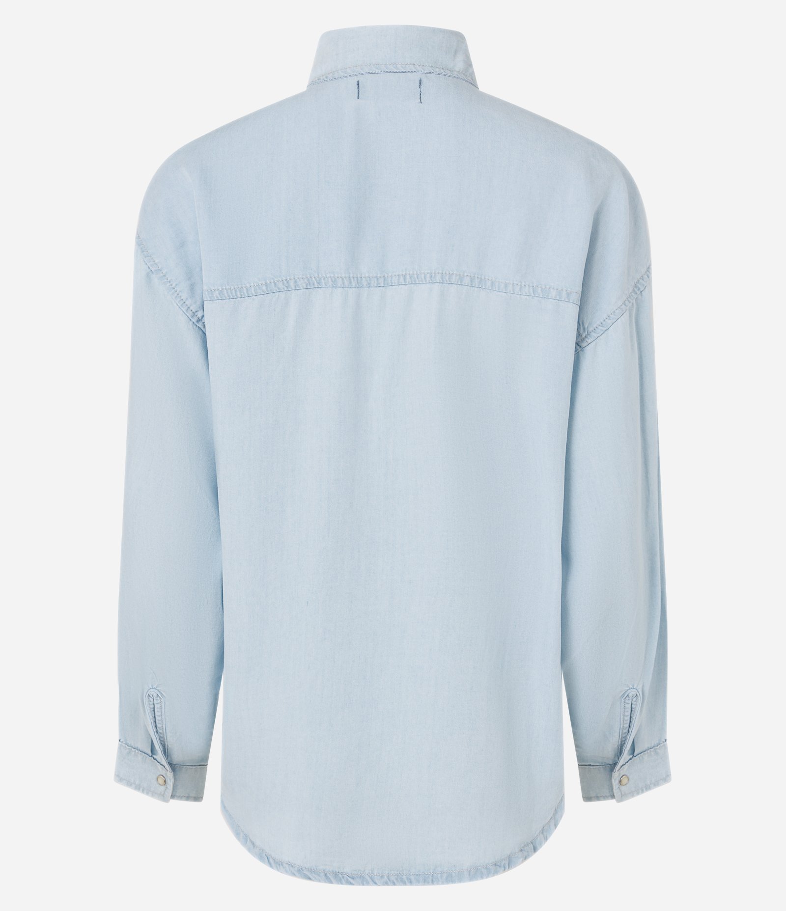 Camisa Jeans com Bolsos e Bordado de Folhagens Azul 3