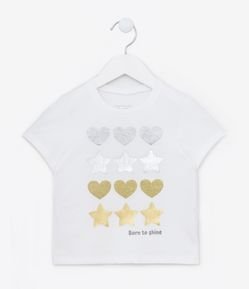 Blusa Infantil com Estampa Corações e Estrelas com Brilho - Tam 1 a 5 Anos
