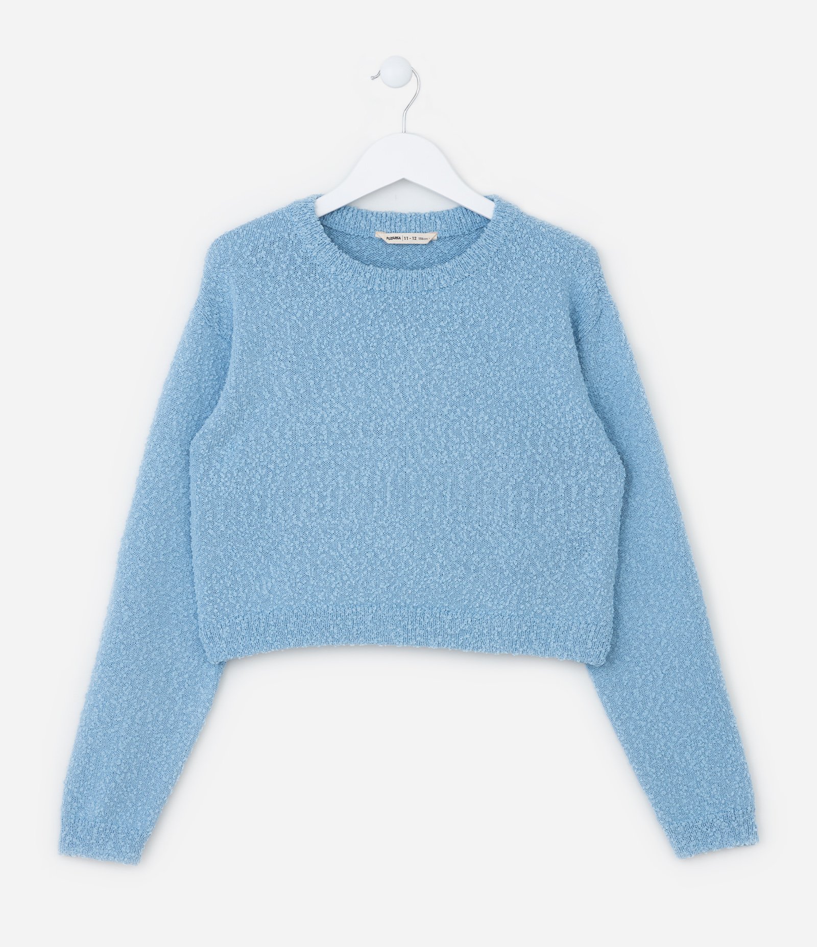 Suéter Curto Infantil em Tricô com Textura - Tam 5 a 14 Anos Azul 1