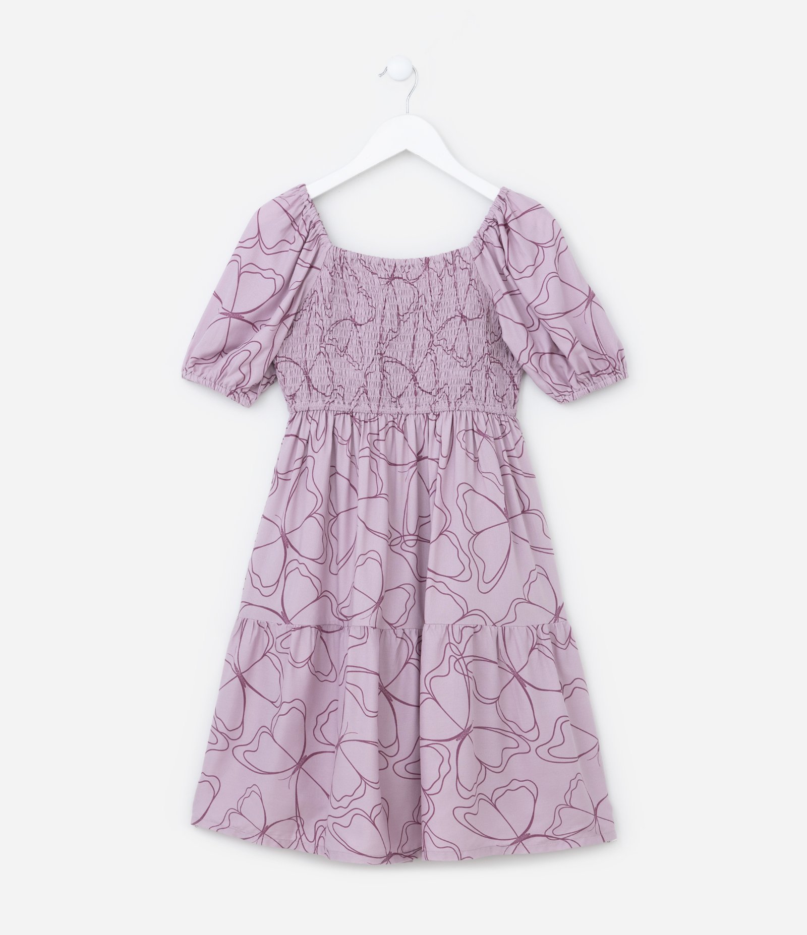 Vestido Infantil com Mangas Bufantes e Estampa Borboleta - Tam 5 a 14 Anos Rosa 2