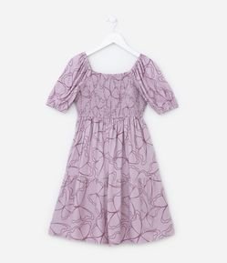 Vestido Infantil com Mangas Bufantes e Estampa Borboleta - Tam 5 a 14 Anos