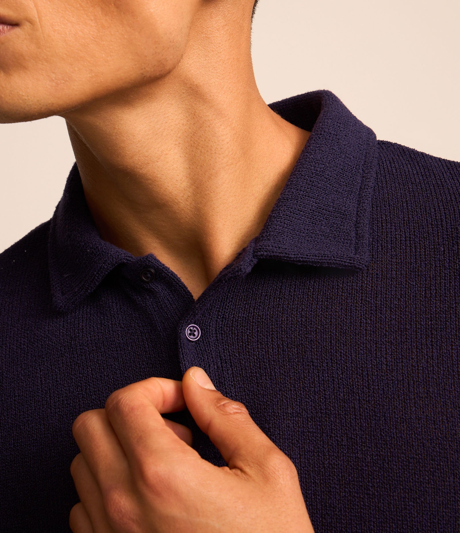 Camisa Polo em Tricô Buclé com Textura Azul Marinho 4
