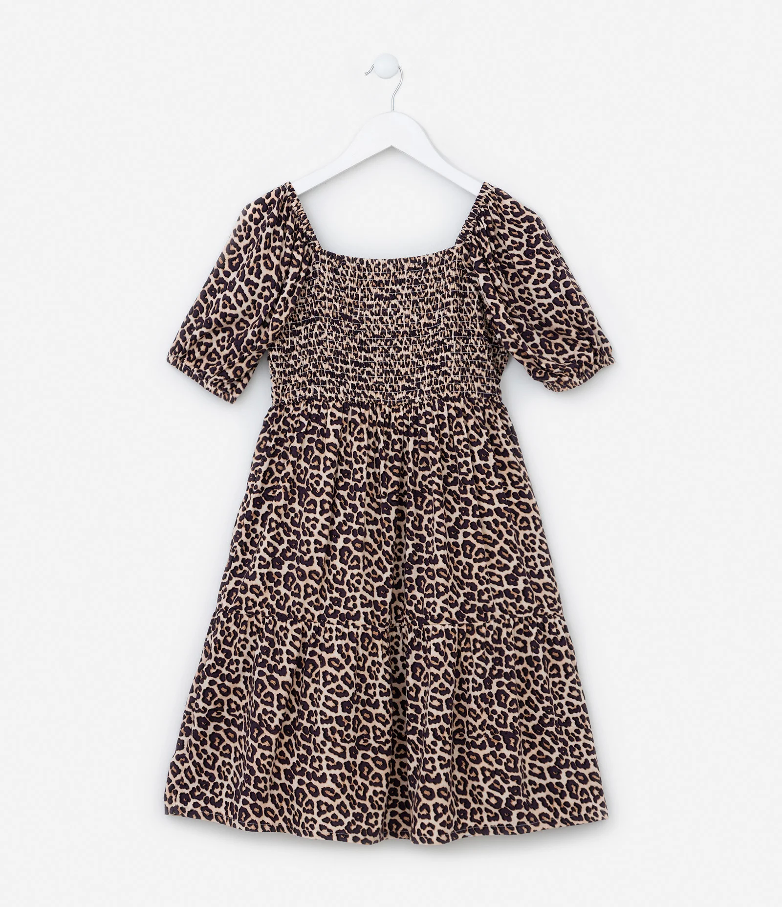 Vestido Infantil Estampado Animal Print Onça e Manga Bufante - Tam 5 a 14 anos Marrom 1