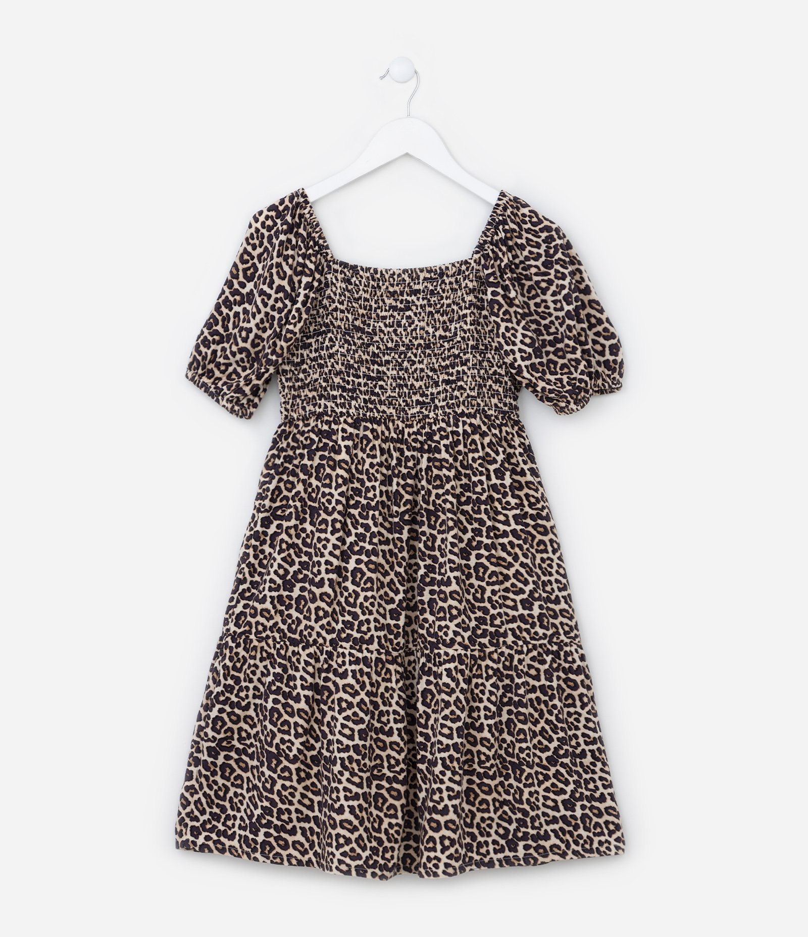 Vestido Infantil Estampado Animal Print Onça e Manga Bufante - Tam 5 a 14 anos Marrom 2