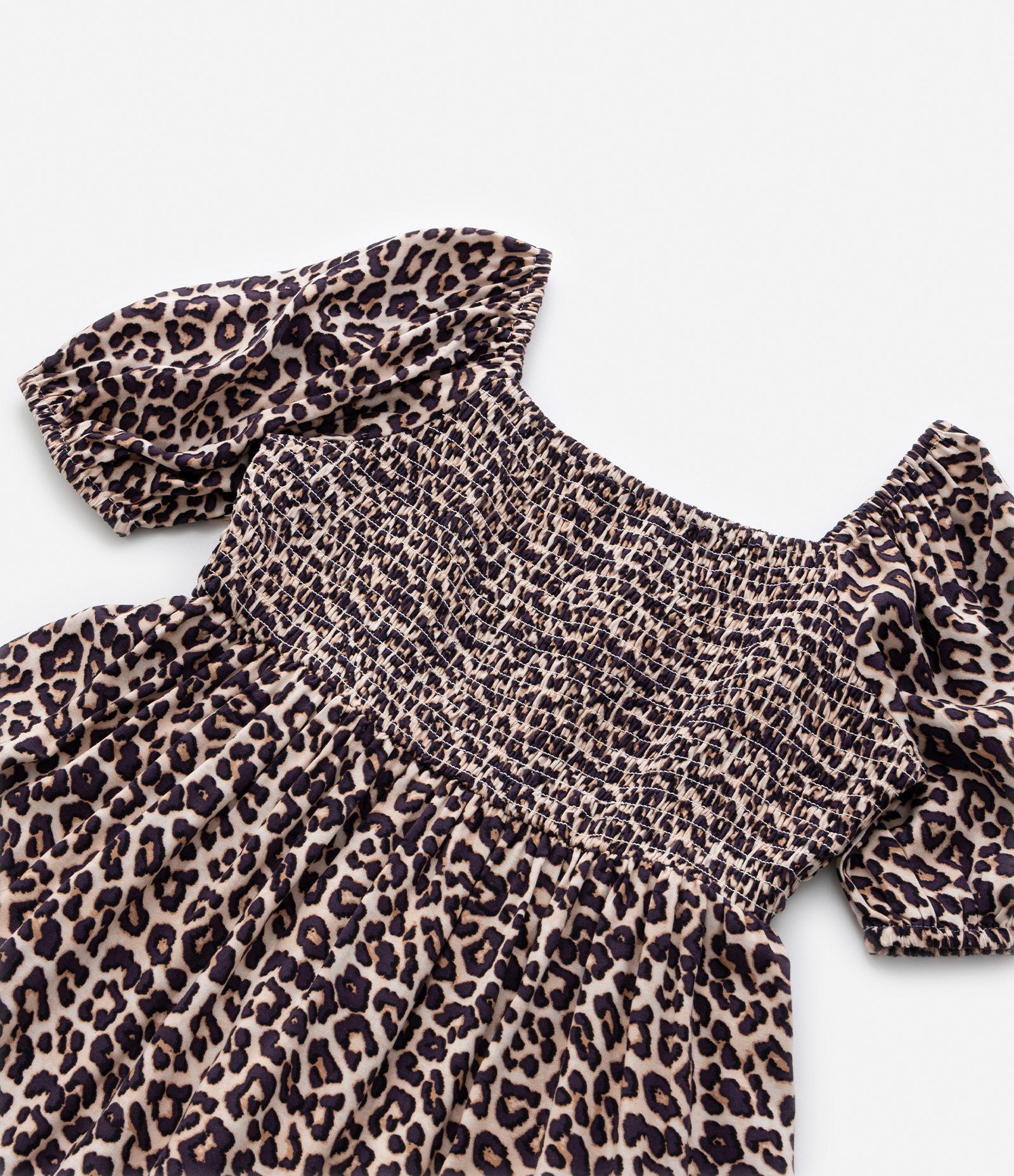 Vestido Infantil Estampado Animal Print Onça e Manga Bufante - Tam 5 a 14 anos Marrom 5