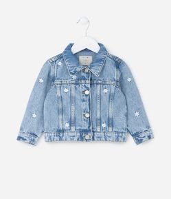 Jaqueta Infantil Jeans com Bordado Floral - Tam 1 a 5 Anos