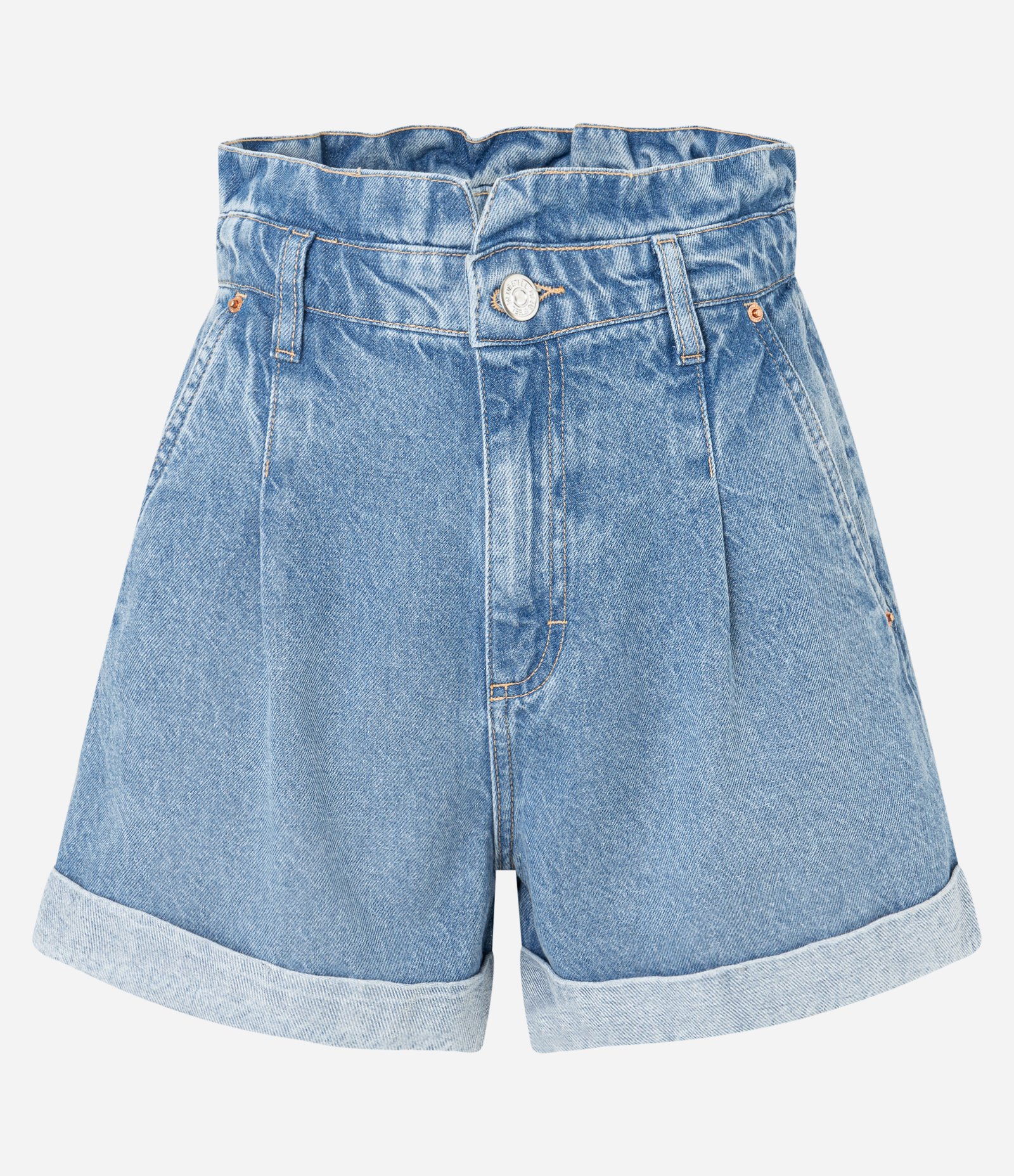 Short Baggy Cintura Alta em Jeans com Prega e Barra Dobrada Azul 1