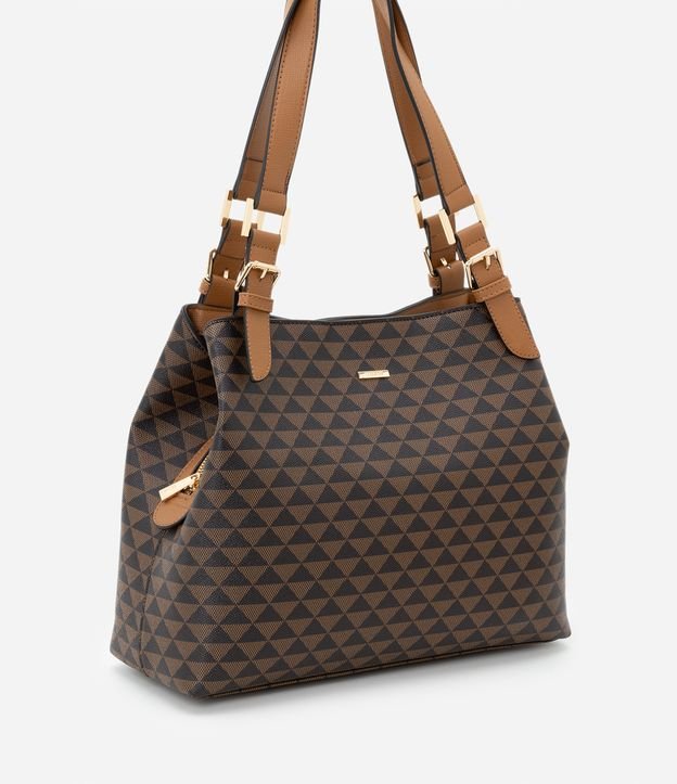 Bolsa Grande em PU com Alça Média e Estampa Triângulos