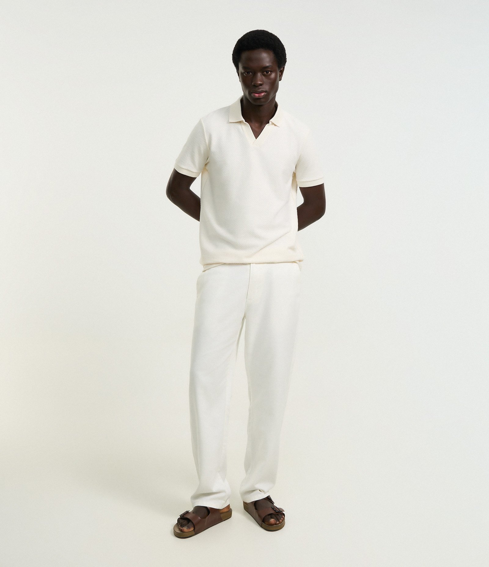 Camisa Polo Comfort em Algodão com Textura Branco 2