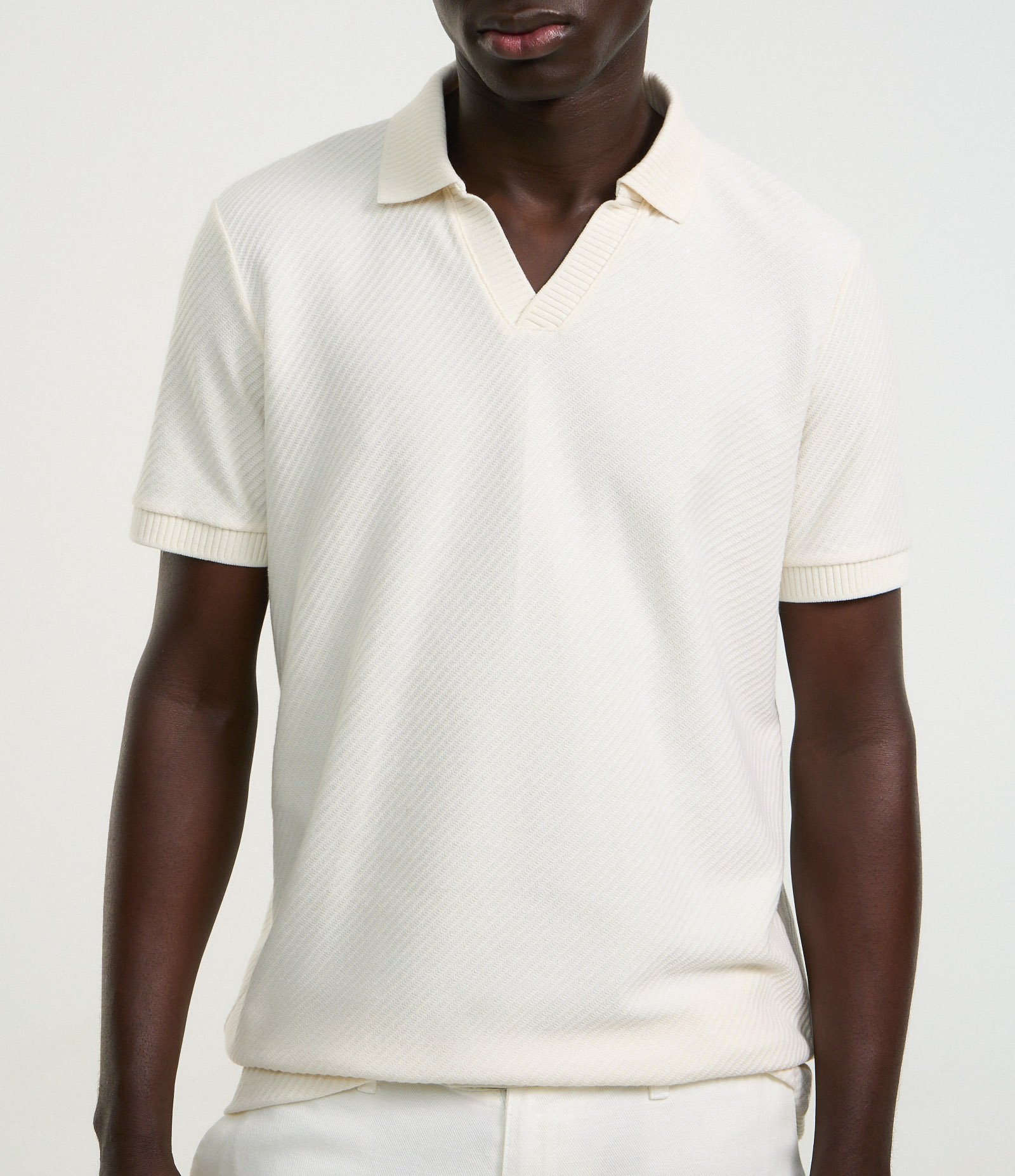 Camisa Polo Comfort em Algodão com Textura Branco 3