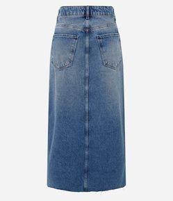 Saia Midi em Jeans com Fenda Frontal