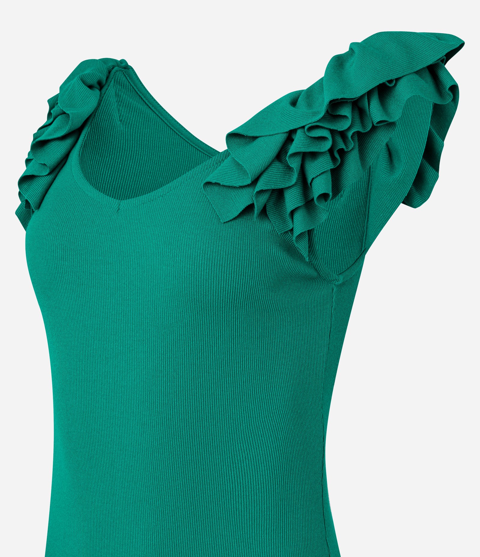 Vestido Curto em Ribana com Babados no Ombro e Barra Verde 5