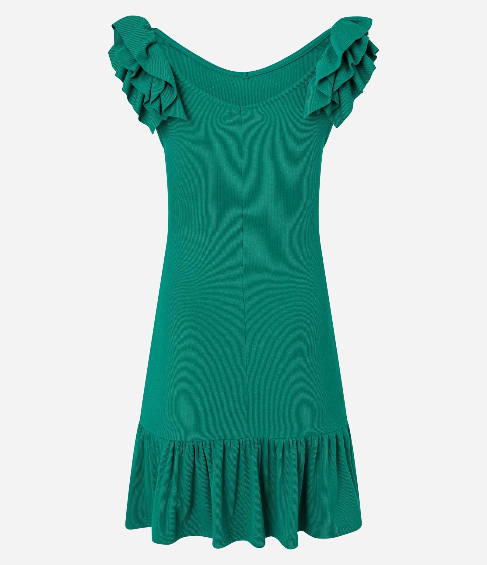 Vestido Curto em Ribana com Babados no Ombro e Barra Verde 6