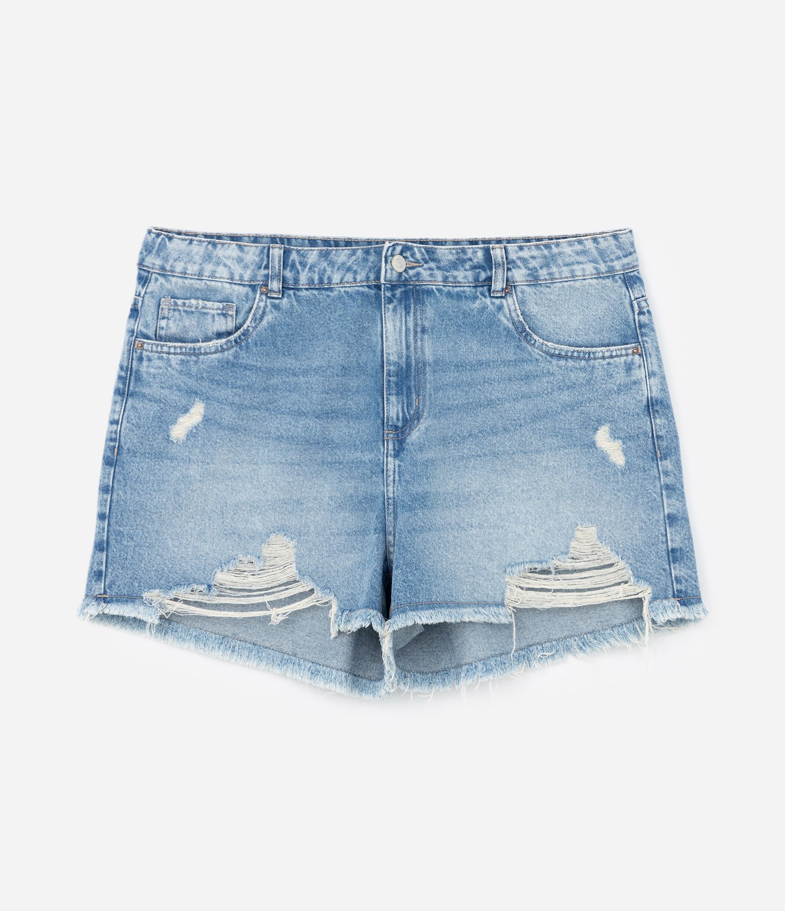 Short Boyfriend em Jeans com Puídos Curve & Plus Size Azul 5
