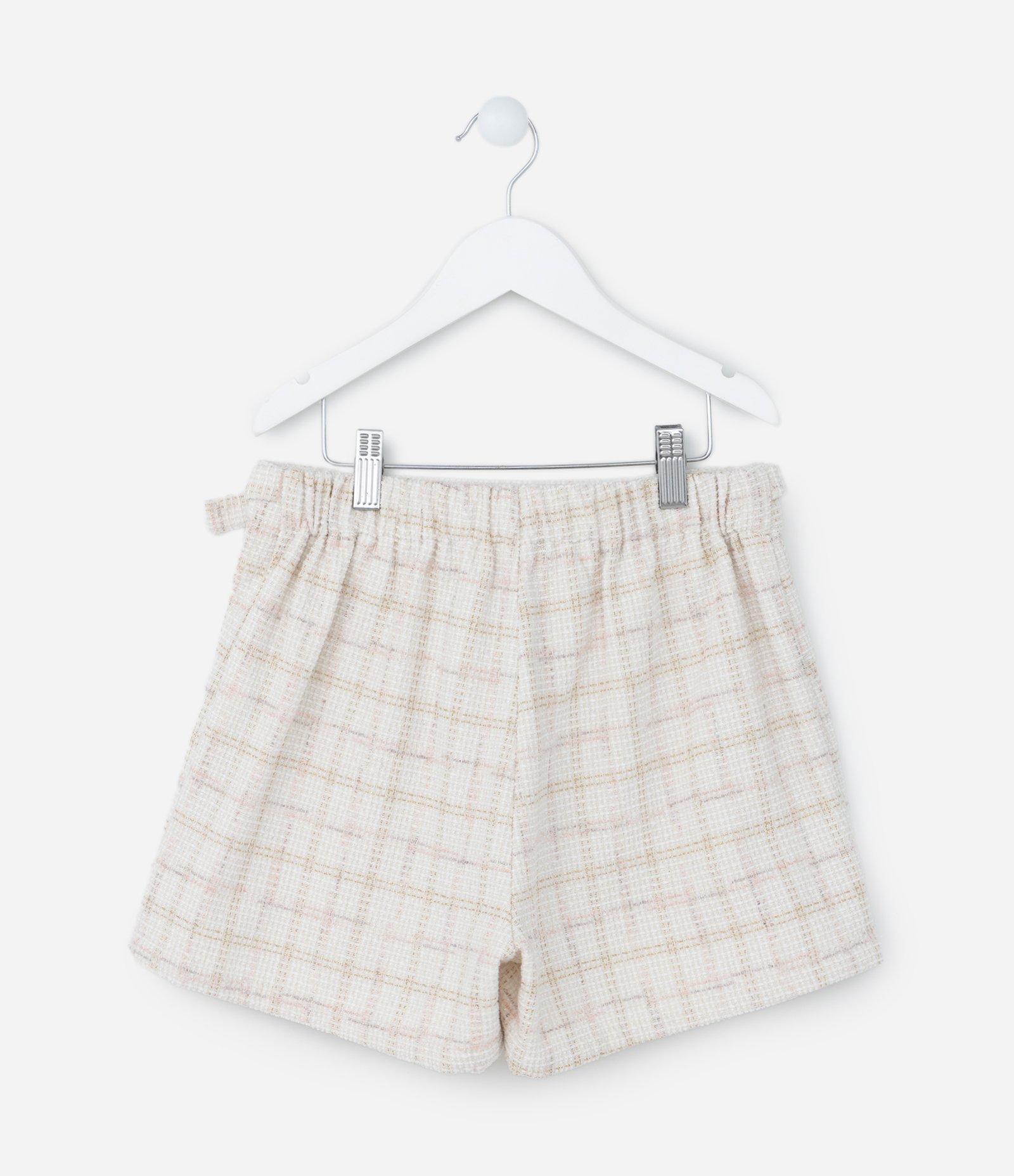 Short Saia Envelope Infantil em Tweed com Estampa Xadrez - Tam 5 a 14 Anos Off White 2