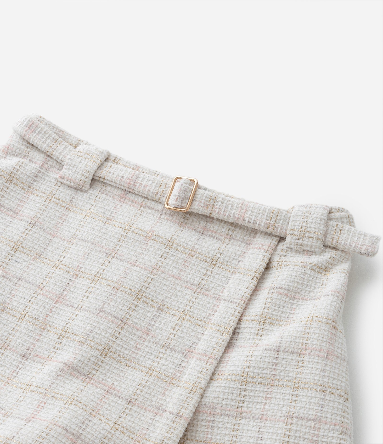 Short Saia Envelope Infantil em Tweed com Estampa Xadrez - Tam 5 a 14 Anos Off White 5