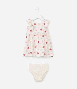 Vestido Infantil com Babados e Estampa de Corações - Tam 0 a 18 meses