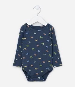 Body Infantil em Suedine com Estampa Mini Dinos - Tam RN a 18 meses