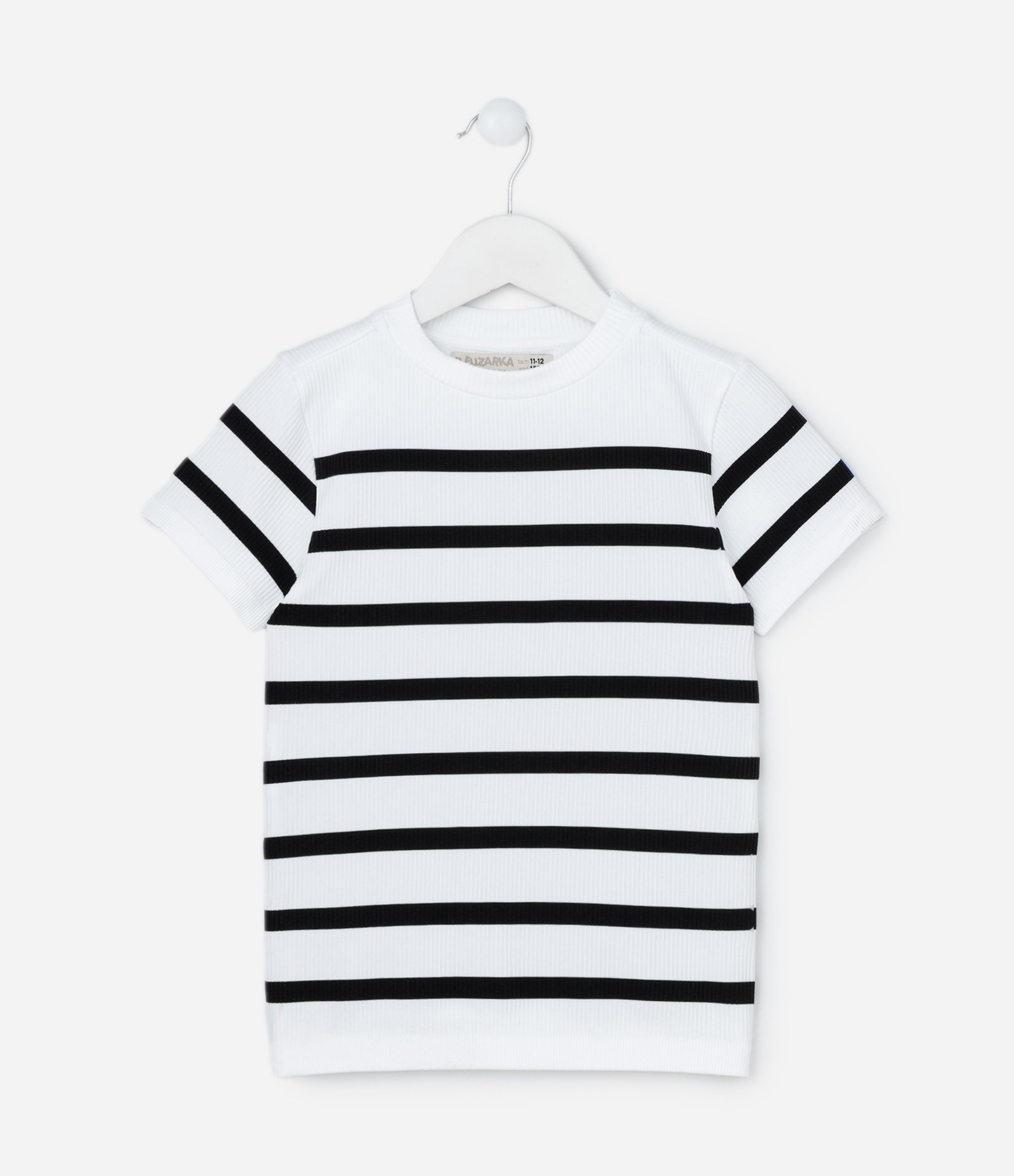 Camiseta Infantil Texturizada Seamless com Listras - Tam 5 a 14 Anos Branco/Preto 1