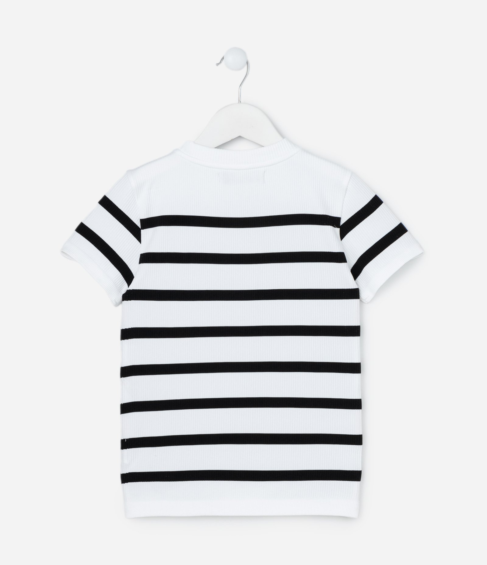 Camiseta Infantil Texturizada Seamless com Listras - Tam 5 a 14 Anos Branco/Preto 2