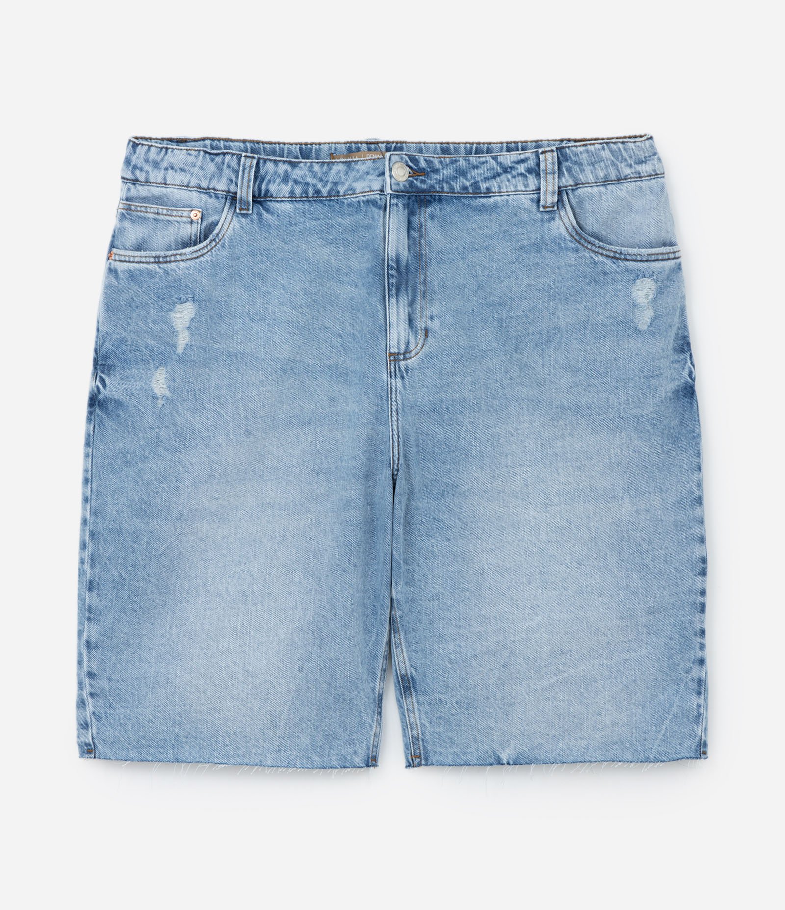 Bermuda Jeans Marmorizado e Barra Cortada Curve & Plus Size Azul 6