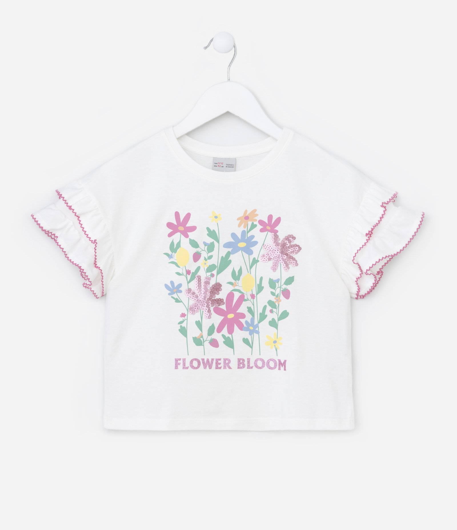 Blusa Curta Infantil com Babadinhos e Estampa Floral - Tam 5 a 14 Anos Branco Neve 2