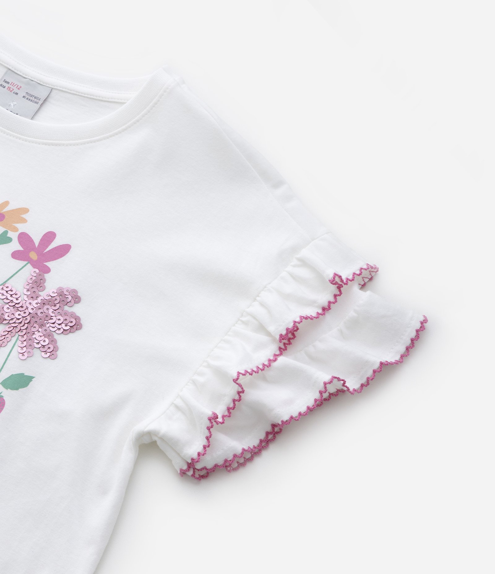Blusa Curta Infantil com Babadinhos e Estampa Floral - Tam 5 a 14 Anos Branco Neve 5