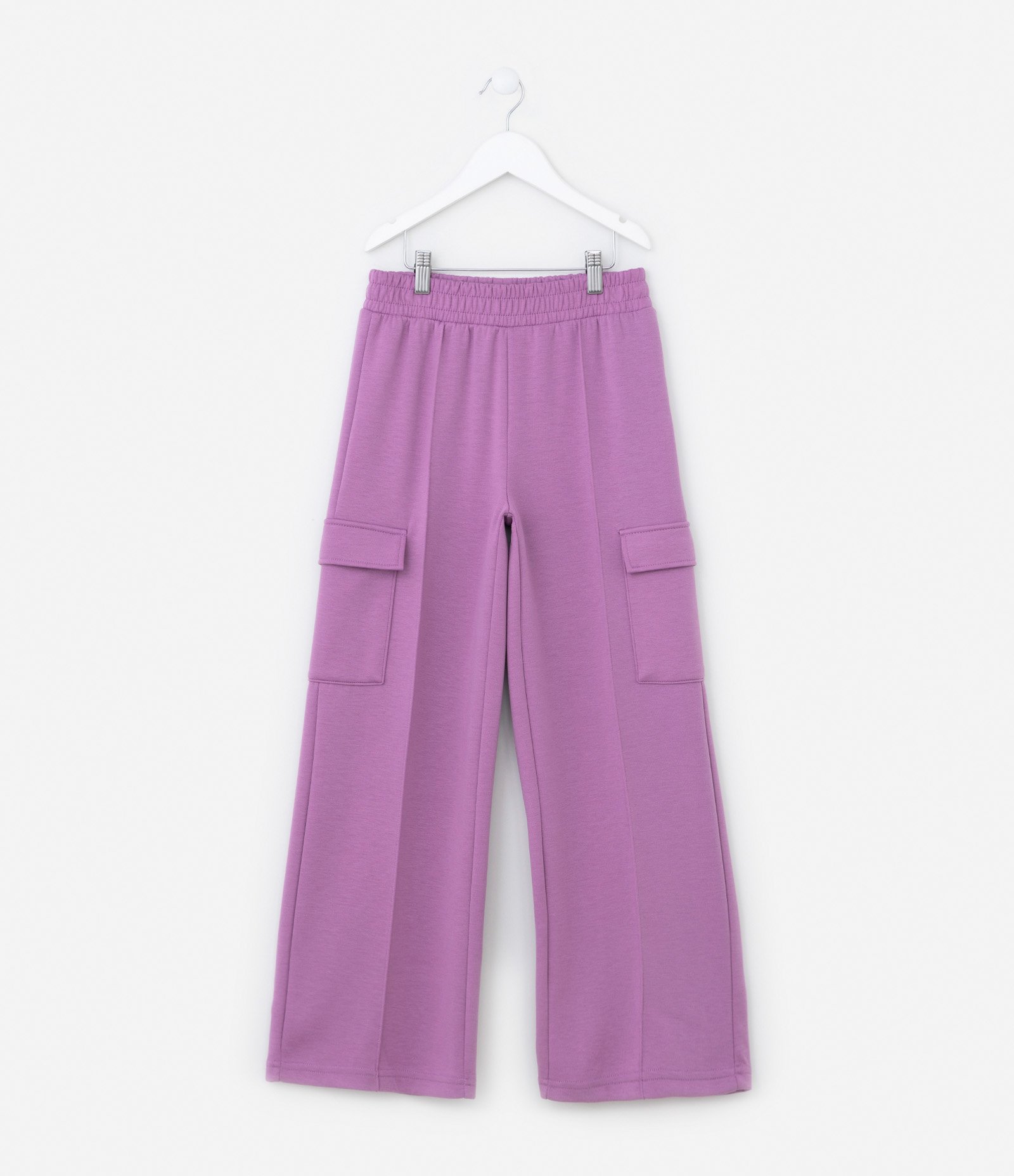 Calça Wide Leg Infantil com Bolsos Cargo - Tam 5 a 14 Anos Roxo 1
