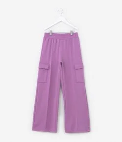 Calça Wide Leg Infantil com Bolsos Cargo - Tam 5 a 14 Anos