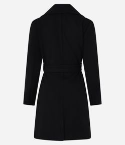 Casaco Alongado em Polivelour com Cinto de Tecido