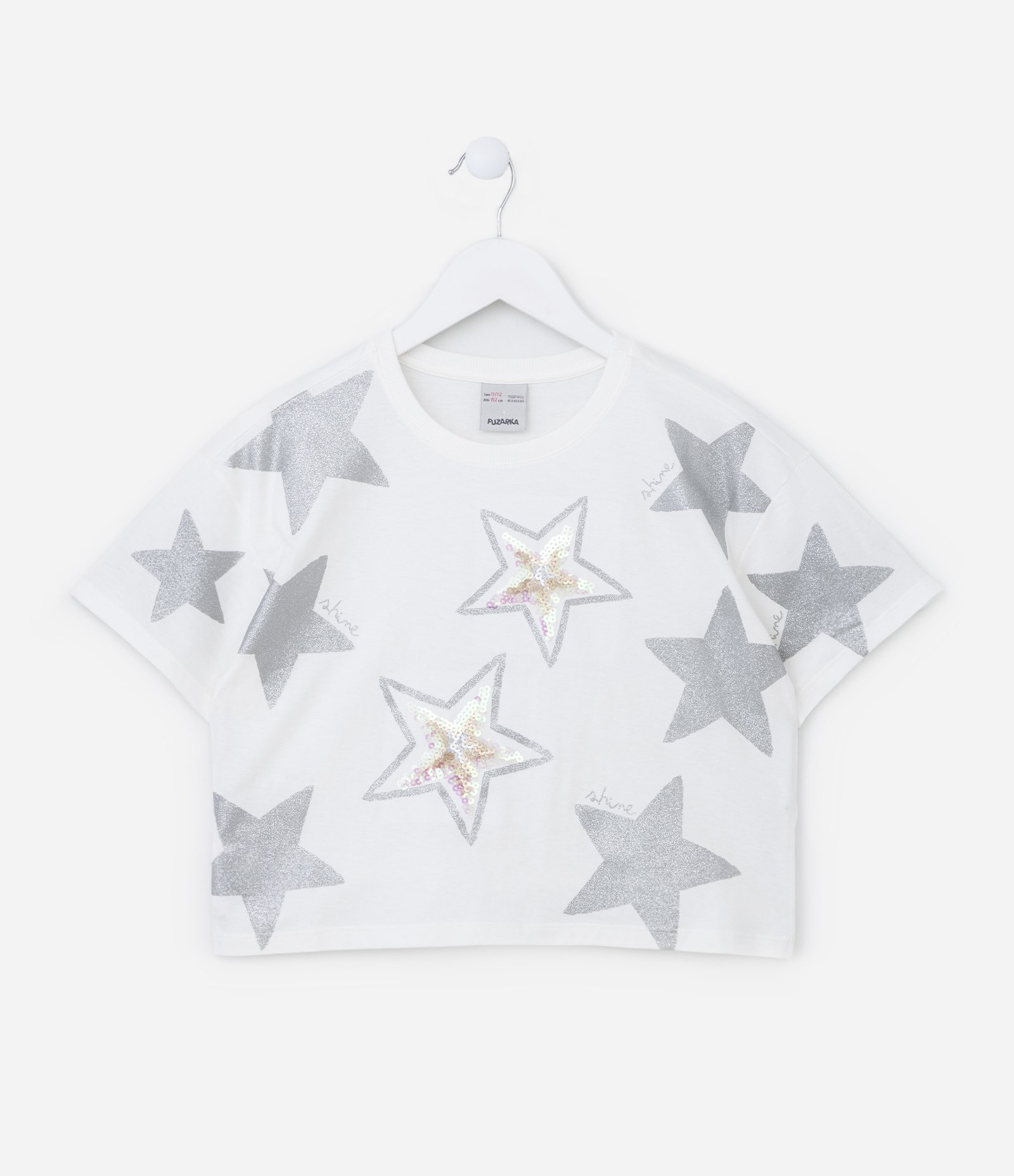Blusa Cropped Infantil com Estampa de Estrelas - Tam 5 a 14 Anos Branco Neve 1