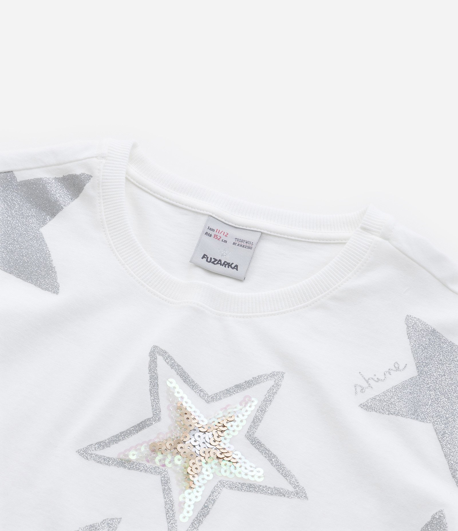 Blusa Cropped Infantil com Estampa de Estrelas - Tam 5 a 14 Anos Branco Neve 5