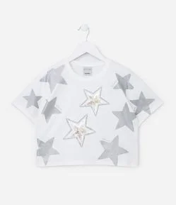 Blusa Cropped Infantil com Estampa de Estrelas - Tam 5 a 14 Anos
