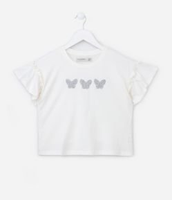 Camiseta Curta Infantil com Estampa de Borboleta - Tam 5 a 14 anos