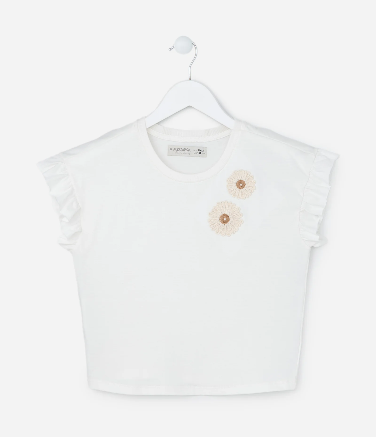 Blusa Infantil com Bordado de Florzinhas e Babados - Tam 5 a 14 Anos Branco 1