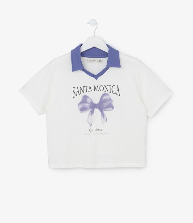 Camiseta Infantil com Gola Camisa e Estampa Laço Santa Monica -Tam 5 a 14 anos