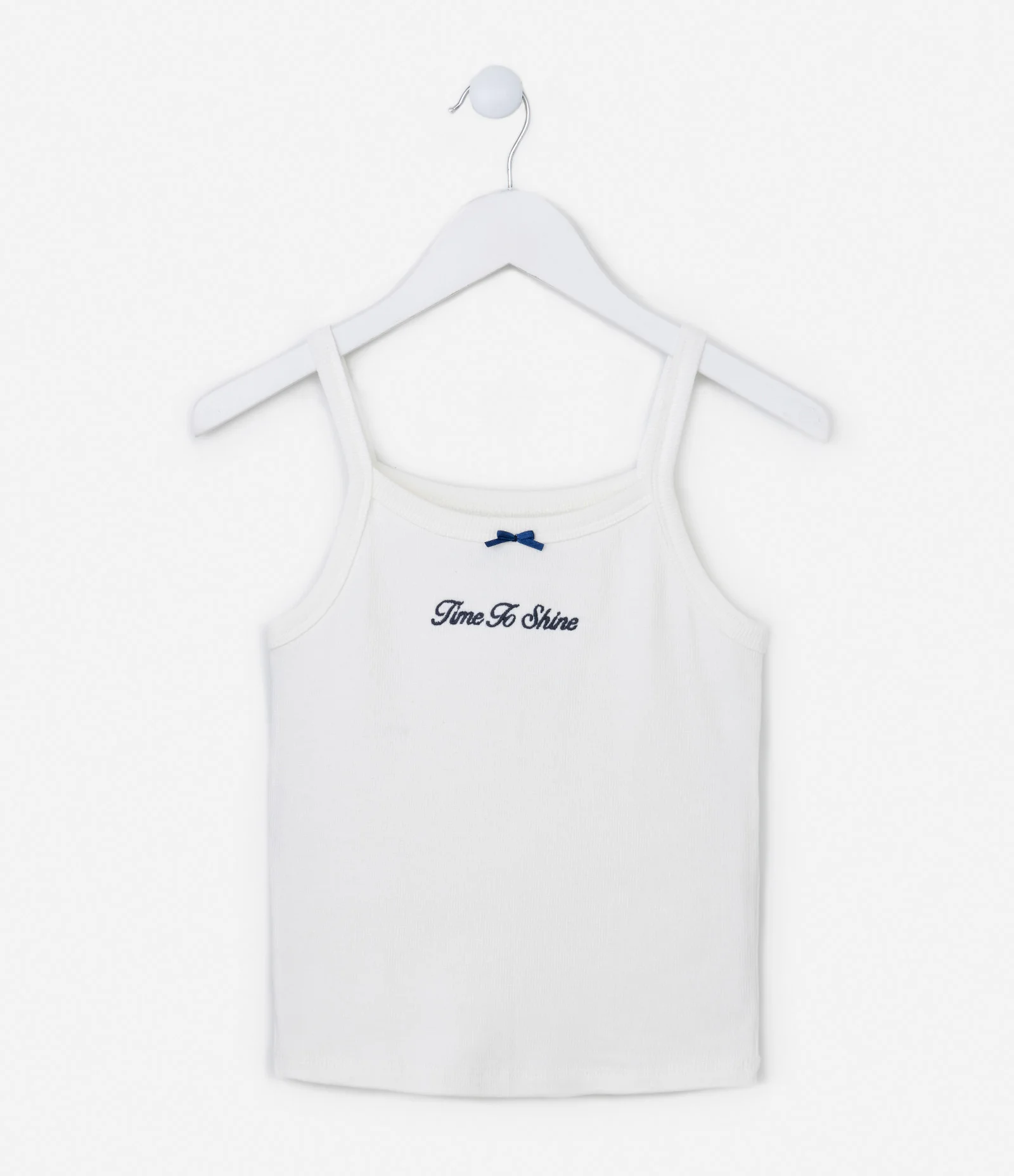 Regata Infantil Canelada com Bordado e Lacinho - Tam 5 a 14 Anos Branco Neve 1