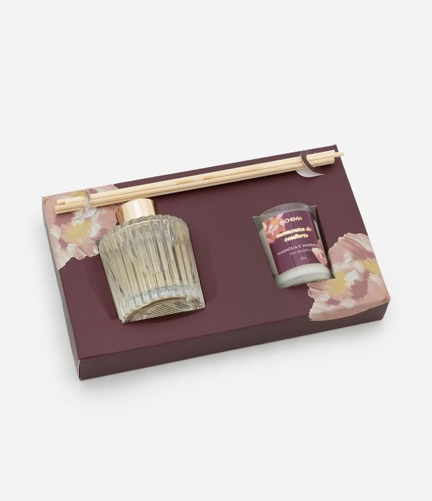 Kit Difusor 100ml e Vela Aromatica 50g Magnólia e Madeiras Alchemia
