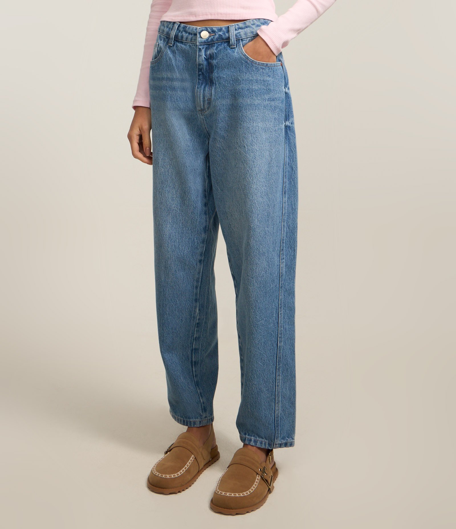 Calça Balloon em Jeans com Recortes Laterais Azul 3