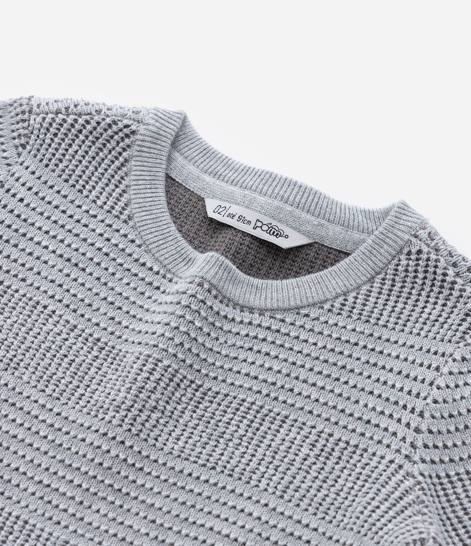 Suéter Infantil em Tricô Texturizado - Tam 1 a 5 Anos Cinza 4