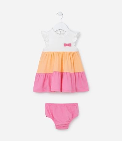 Vestido Infantil com Laço e Bloco de Cores - Tam 0 a 18 meses Vestido Infantil com Laço e Bloco de Cores - Tam 0 a 18 meses