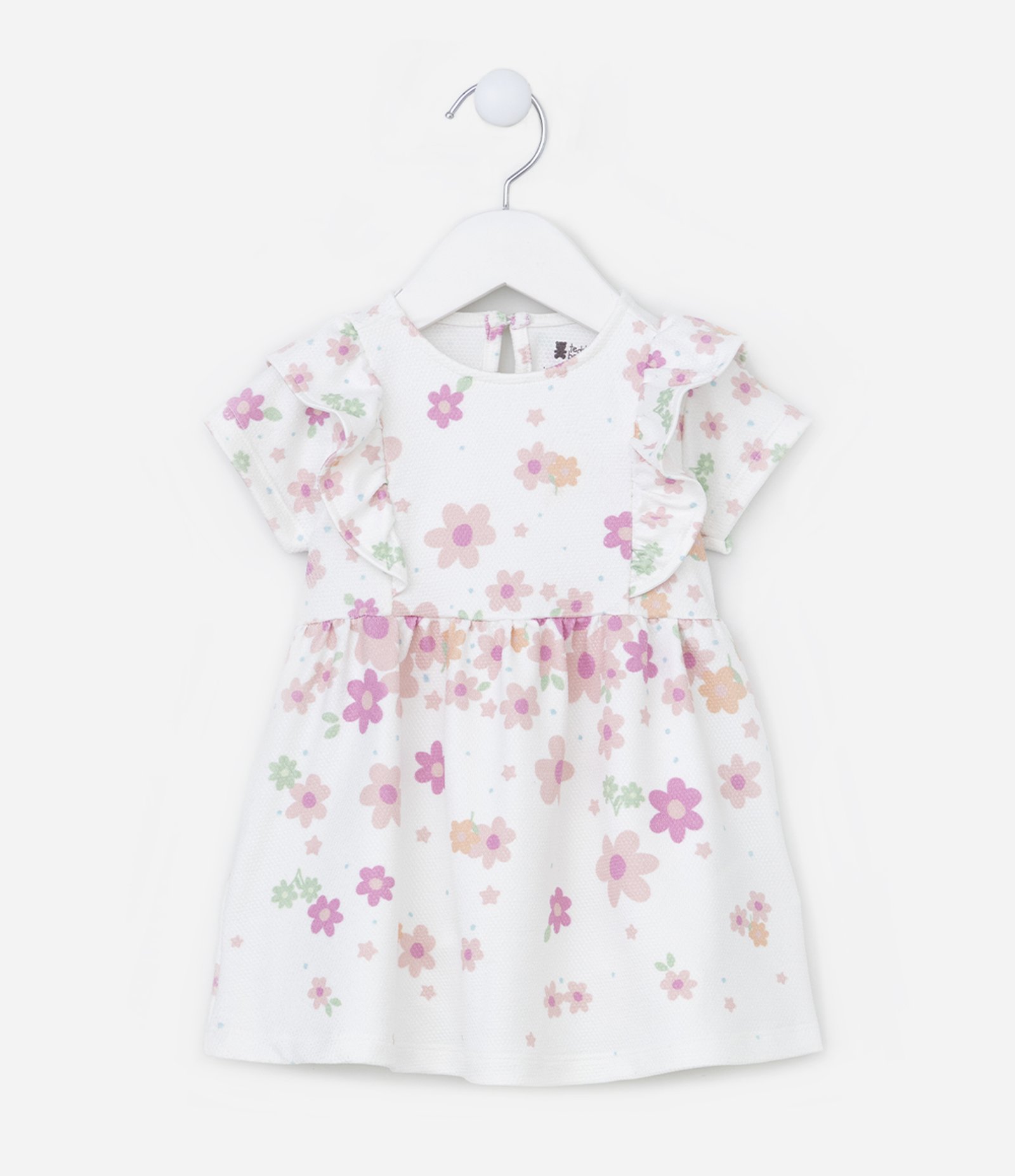 Vestido Infantil com Babadinhos e Estampa Floral - Tam 0 a 18 meses Branco Neve 2