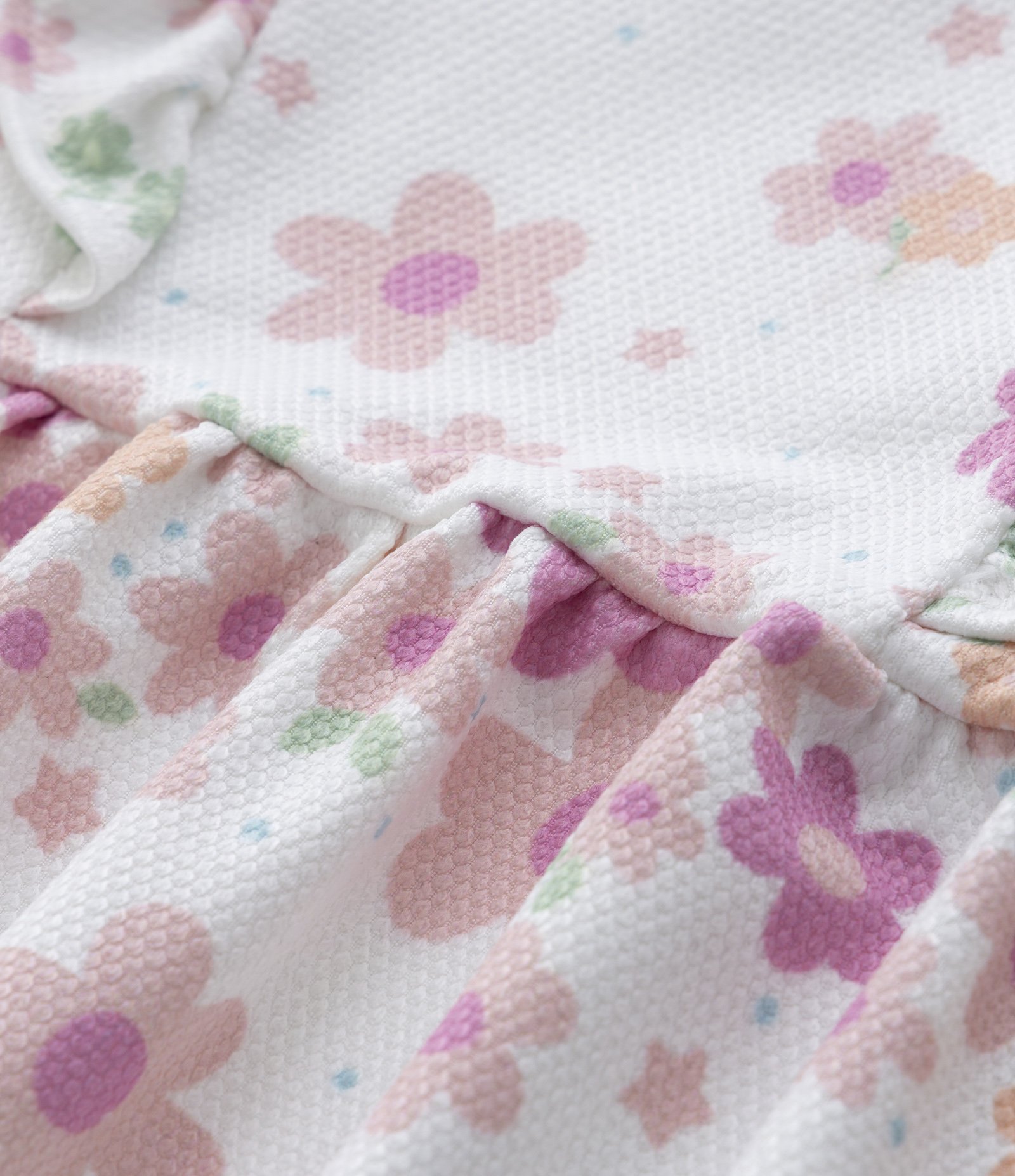 Vestido Infantil com Babadinhos e Estampa Floral - Tam 0 a 18 meses Branco Neve 5