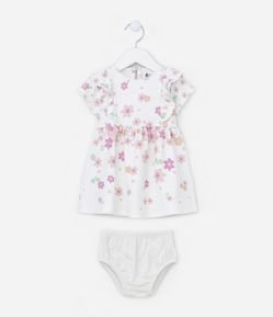 Vestido Infantil com Babadinhos e Estampa Floral - Tam 0 a 18 meses
